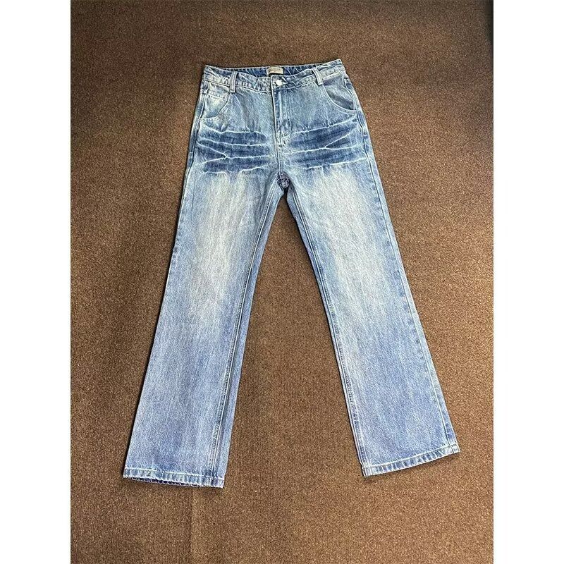 Men's Washed Lightning Denim Pants – High Street Drop-Crotch Straight Leg Baggy Jeans For Casual Streetwear (S-3xl)_mkmklike.com