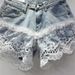 European Station New Denim Shorts Women's High Waist Embroidery Lace Stitching Loose Versatile Wide Leg A Line Hot Pants_mkmklike.com