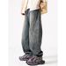 American Washed Scimitar Tooling Jeans Men's Autumn Trendy Brand Splicing Loose Wide-leg Pants High Street Straight Casual Pants_mkmklike.com