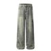 Wasteland Style Vintage Washed Denim Men's Vibe Trend Side Split Stitching Design Straight Pants_mkmklike.com