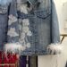 Women’s Embellished Denim Jacket – French-Inspired Distressed Loose Fit With Beaded & Sequined Details (Blue, M-L, Long Sleeve, Turn-Down Collar)_mkmklike.com