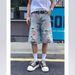 Rose Ripped Denim Shorts Men's Summer Thin Design Niche Pants American High Street Straight Five-point Pants_mkmklike.com