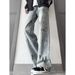 Blue Cleanfit Splatter-paint For Men, American High Street Vibe Pants, Straight High-waisted Slim-fit Flared Jeans_mkmklike.com