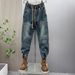 Leggings Ruffian Handsome Jeans Men's Multi-pocket Loose Splicing Harlan Pants Youth Washed Retro Trendy Scimitar Pants_mkmklike.com
