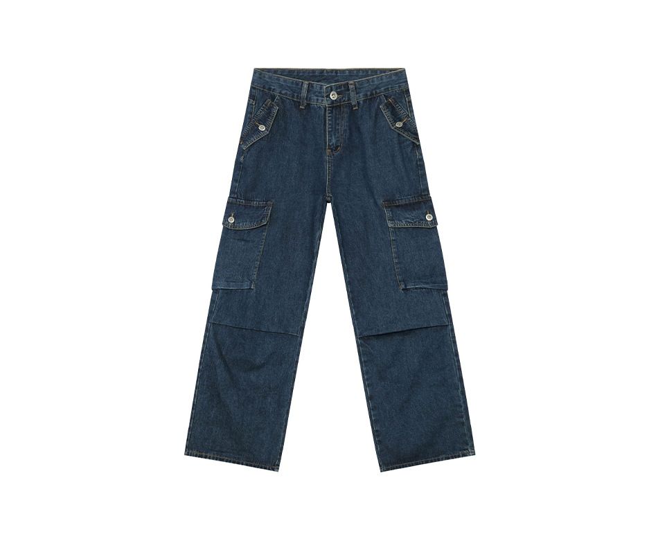 EF JEANS | 2025 Spring New Big Pocket Casual Overalls Pleated Three-dimensional High Street Straight Jeans_mkmklike.com