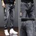 Men's Korean Style Oversized Cargo Jeans | Acetate Stretch Tapered Ankle Pants | Streetwear Workwear (Grey/Black/Light Blue)_mkmklike.com