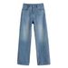Women's Light Blue Flannel-Lined Straight Leg Jeans - High Waist, Relaxed Fit, Vintage Style, Slimming Wide Leg Pants For Winter_mkmklike.com