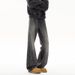Men's Clothing Washed Blue High Street Fashion Straight Leg Denim Pants With Vintage Lightning Wash | Relaxed Fit, Mid Rise, Button Fly (Blue, Black)_mkmklike.com