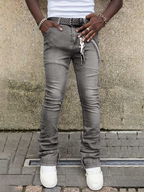 "Men's Stretch Denim Straight Leg Jeans – Trendy Patchwork Stacked Hem For Urban Streetwear"_mkmklike.com