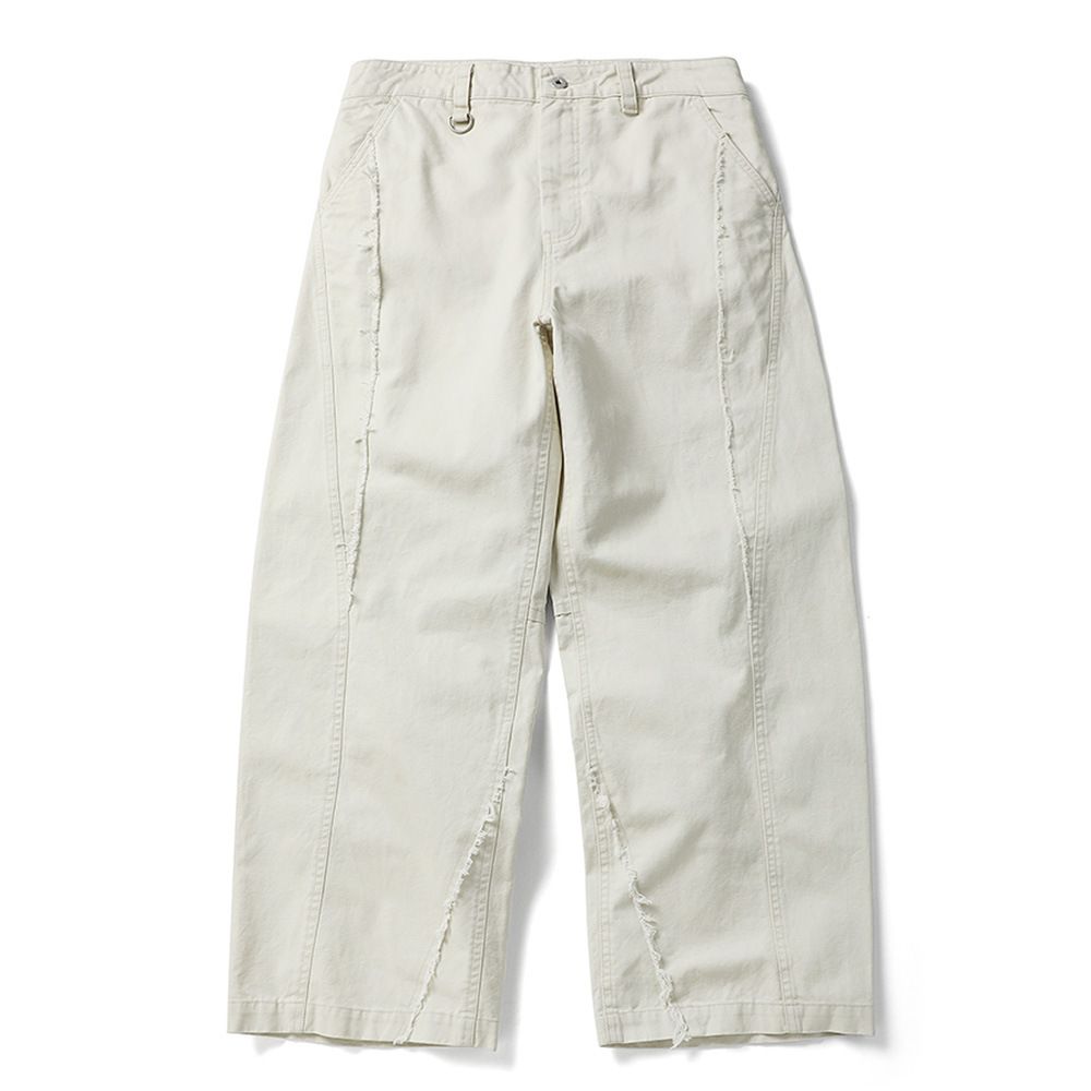 Raw Hem Stitched Jeans Men's American Street Style Ins Solid Color Loose Straight Pants Floor-Length Trousers_mkmklike.com