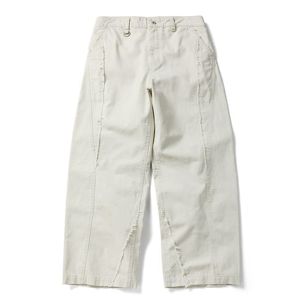 Raw Hem Stitched Jeans Men's American Street Style Ins Solid Color Loose Straight Pants Floor-Length Trousers_mkmklike.com