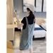 Fashion Denim Two-Piece For Women's 2025 Summer New A-Line Skirt, Anti-Aging And Stylish Suspender Dress Set_mkmklike.com