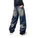 Men's Clothing Men's Trendy Distressed Splatter Painted Patchwork Straight Leg Jeans Loose Fit Wide Leg Trousers High Street Style_mkmklike.com