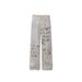 Distressed Parisian Street Style Letter Print Jeans For Men & Women - High Waist Straight Leg Baggy Wide Pants With Vintage Wash_mkmklike.com
