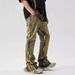 Men's Streetwear Vintage Washed Denim Jeans - High Waist Loose Fit Flare Pants With Splatter Paint Design_mkmklike.com