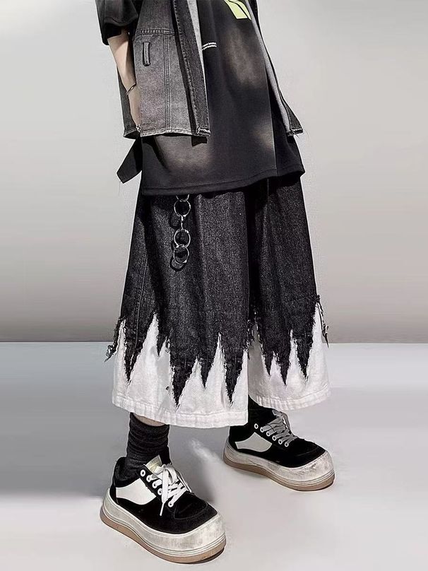 Men's Hip Hop Trendy Retro Five Point Pants High Street Wide Leg Denim Shorts Loose Vine Seven Point Pants_mkmklike.com