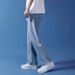Wide-leg Jeans Men's Casual Simple Loose Drawstring Straight Mopping Long Pants_mkmklike.com