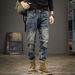 Autumn Trendy Brand Retro Ripped Jeans Men's Slim Fit European And American Straight Elastic American Patch Autumn And Winter Beggar Trousers_mkmklike.com