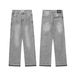 Men's Clothing American Style Washed Light Grey Distressed Solid Color Jeans For Men And Women With Raw Hem Basic Straight Trousers_mkmklike.com