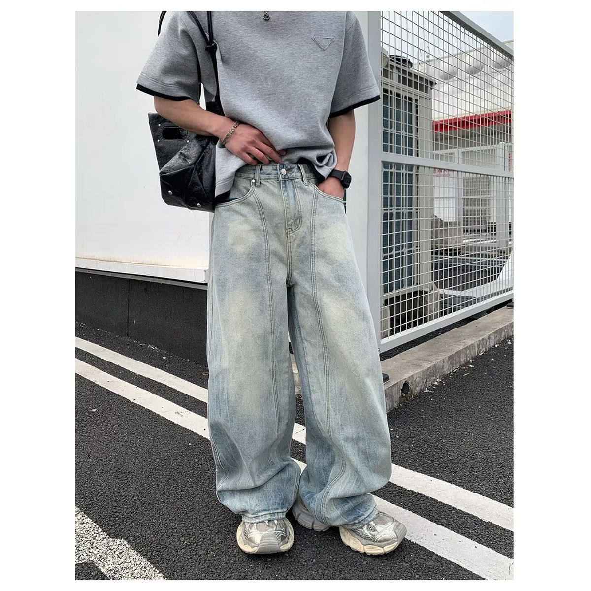 Spring Light Blue Washed Baggy Jeans – Unisex Relaxed Straight-Leg Wide Pants (S-3xl) Anti-Restriction Design_mkmklike.com
