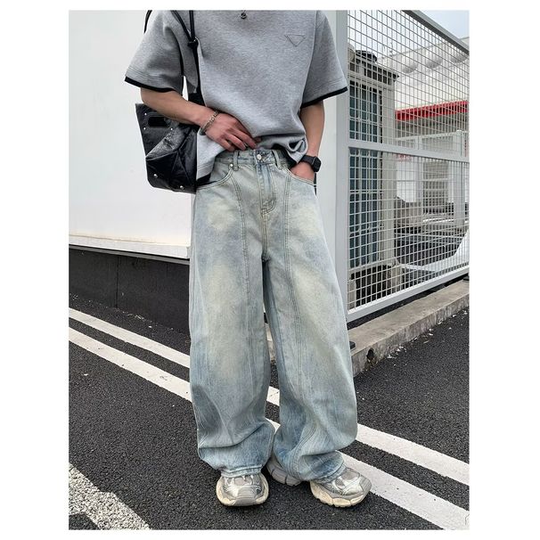 Spring Light Blue Washed Baggy Jeans – Unisex Relaxed Straight-Leg Wide Pants (S-3xl) Anti-Restriction Design_mkmklike.com