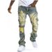Men's Ripped Stacked Distressed Slim Fit Thin Straight Leg Jeans Fashion Hip Hop Denim Pants Casual Streetwear_mkmklike.com