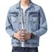 Retro Denim Jacket For Men - Loose Fit Vintage Korean Style Coat With Windproof Fabric, Casual Spring Fall Outerwear (Black/Blue) - Sizes M To 4XL_mkmklike.com