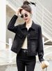 Chicco Black Short Denim Jacket For Women, Spring And Autumn New Loose Fit Versatile Casual Slimming Top_mkmklike.com