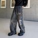 Distressed Spray Paint High Street Jeans For Men & Women – Loose Fit Wide Leg Straight Denim Pants With Vintage Wash_mkmklike.com