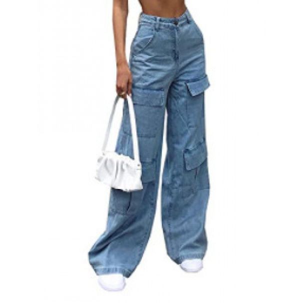 Women's Washed Denim Jeans – Oversized Pocket Straight-Leg Pants With Vintage Patchwork (XS-3XL)_mkmklike.com