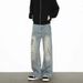 Vintage Washed Distressed Denim Jeans – High Street Loose Straight Fit With Flared Hem & Ripped Details_mkmklike.com