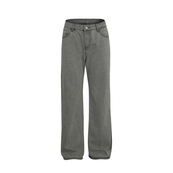 Washed Vintage Denim Men's Basic Versatile Loose Casual Straight Street Style American Wide-Leg Pants_mkmklike.com