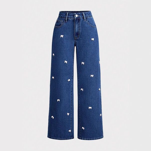 Y2K High-Waisted Wide-Leg Jeans – Vintage Washed Denim With Bow Detail (Light Blue/Deep Blue/Royal Blue)_mkmklike.com