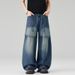 LKTM Men's Faux Two Piece Cutaway Jeans Casual Baggy Relaxed Fit Trendy Brand Denim Pants_mkmklike.com