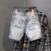 Men's Clothing Distressed Cat Whisker Hole Beggar 5 Shorts Slim Fit Denim Shorts_mkmklike.com