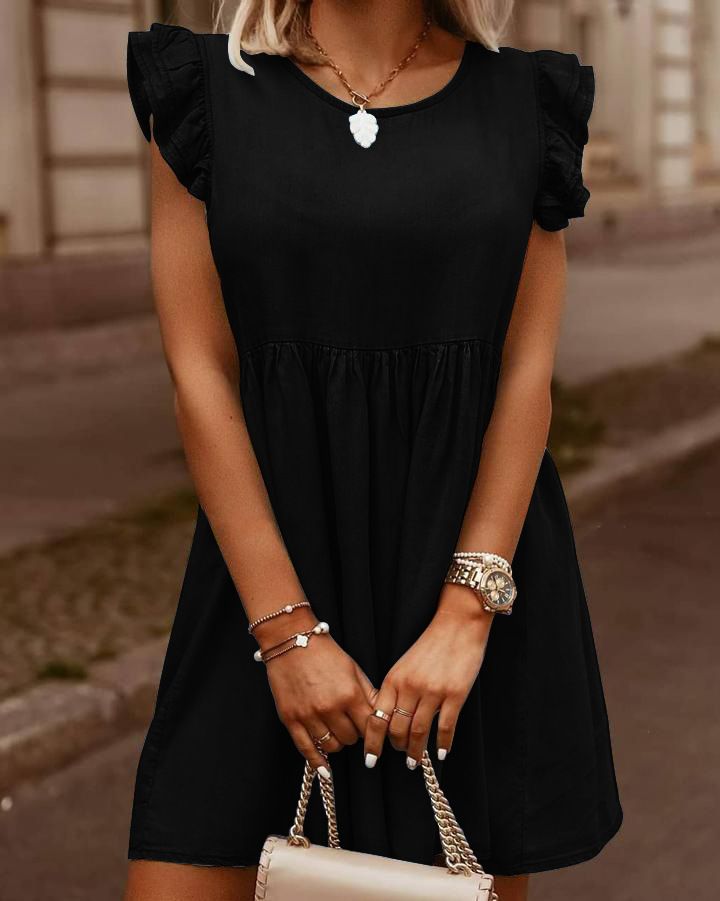 Women's Clothing Hot Sale New Ruffle Cuff Denim Dress_mkmklike.com