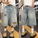Men's Loose Fitting Ripped Jeans Trendy High Street Washed Distressed Wide Leg Cropped Blue Korean Style in Stock_mkmklike.com