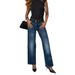 High-Waisted Straight Leg Jeans For Women - Slim Fit Stretch Denim With Distressed Hem & Fringe Details_mkmklike.com