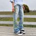 2025 New Design Embroidered Denim Trousers Men And Women High Street Casual Trousers Loose Drape Wide Leg_mkmklike.com