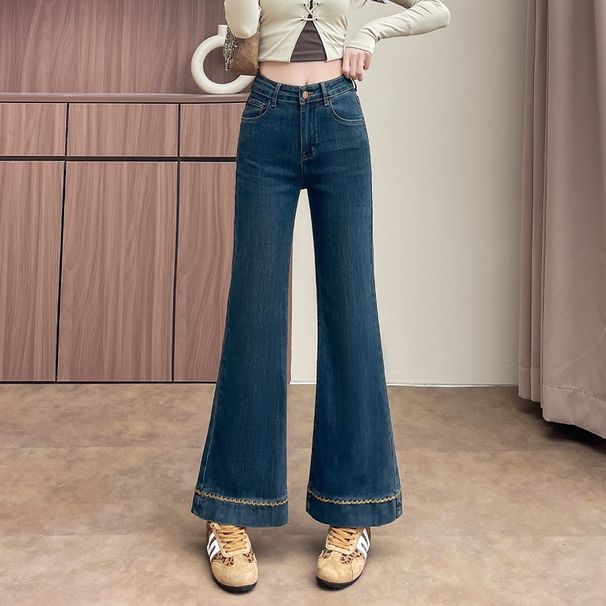 Super Popular Retro Flared Jeans For Women, 2025 Winter, Petite Size, Cropped 7/8 Or 9/10 Length Bell-bottom Pants_mkmklike.com