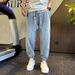 Men's Trendy Harem Jeans Loose Fit Tapered Knee Cropped Casual Pants American High Street Style Versatile Cool Washed_mkmklike.com