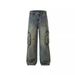Men's Straight Leg Cargo Jeans Loose Fit Wide Leg Pocket American High Street Style Trendy Cool Washed Retro Patchwork Denim_mkmklike.com