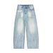 Men's Clothing High Street Baggy Jeans Bamboo Machete Jeans Unisex Straight Slightly Flared_mkmklike.com