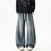 Unisex Vintage Washed Denim Pants – Elastic Drawstring Waist, Wide Leg & Slight Flare (S-3XL) – 90s Hip Hop Street Style_mkmklike.com