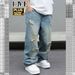 Plus Size Men's Clothing Jeans High Street Trendy Loose Fitting Trousers Stylish American Style_mkmklike.com