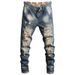 Ripped Vintage Washed Jeans For Men, Spring And Autumn American High Street Style, Trendy Slim Fit Straight Leg Pants_mkmklike.com