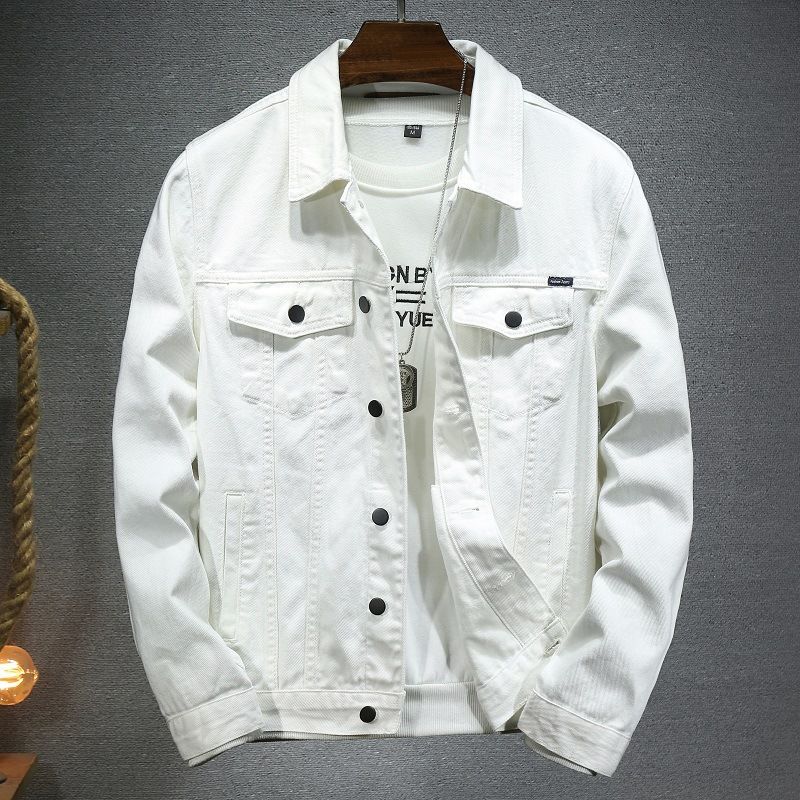 Spring And Autumn White Men's Top Casual Couple Jacket Workwear Denim Japanese Style Trendy Brand_mkmklike.com