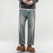American Retro Spring Jeans, Men's Straight Harlan Loose Trendy Brand Washed Double Craft Middle Waist Youth Large Size K11 Denim_mkmklike.com
