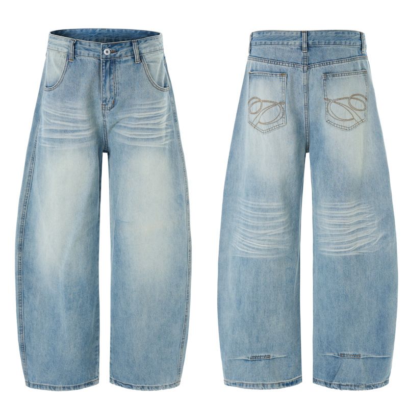Men's Vintage High Street Distressed Jeans – Retro Straight-Leg Denim Pants With Whiskering (S-2XL)_mkmklike.com