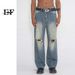 EF JEANS | 2023 New Loose Straight Korean Version Personalized Knee Ripped Pants Jeans Trendy Versatile Men And Women_mkmklike.com